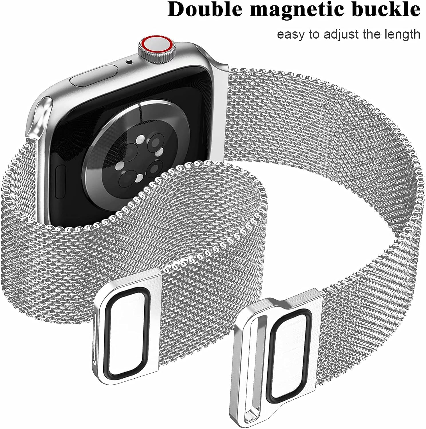 JuQBanke – Bandas magnéticas de metal compatibles con Apple Watch de 1.654pulgadas con funda. Correa de repuesto de malla milanesa de acero