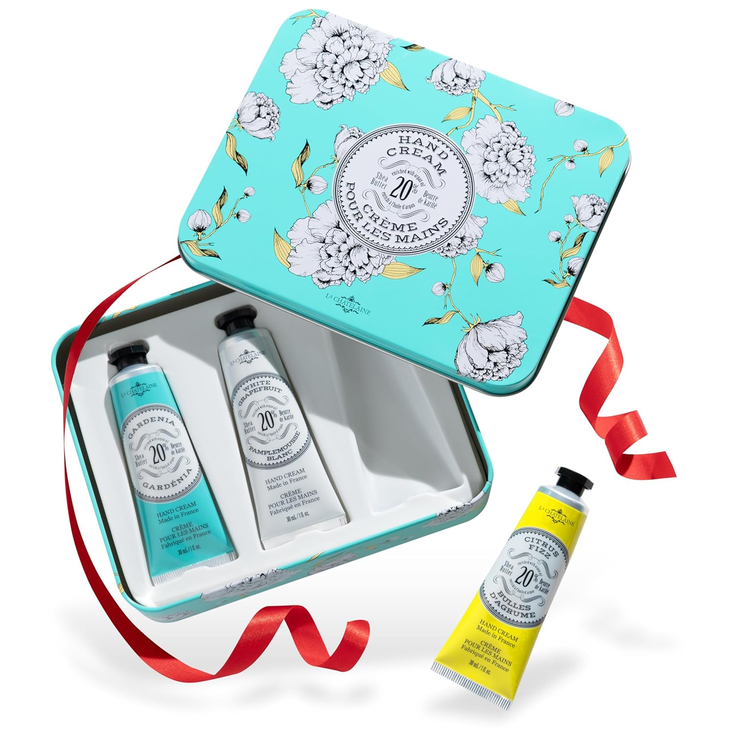 La Chatelaine Set de regalo de crema de manos para mujer, loción de manos tamaño viaje, crema de manos natural fabricada en Francia con 20% de