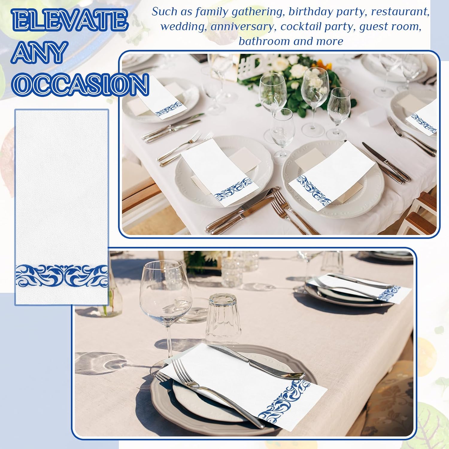 Paquete de 200 servilletas desechables de lino, elegantes servilletas de papel decorativas, suaves y absorbentes, toallas de invitados para baño,