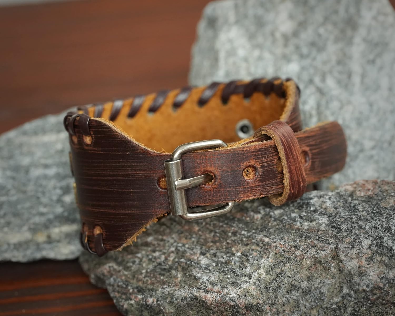Baldur Jewelry Genuine Leather Bracelet With Viking Rune Futhark Metal Plates For Men Women, Adjustable Wrap, Ethnic Tribal Braided Bracelet
