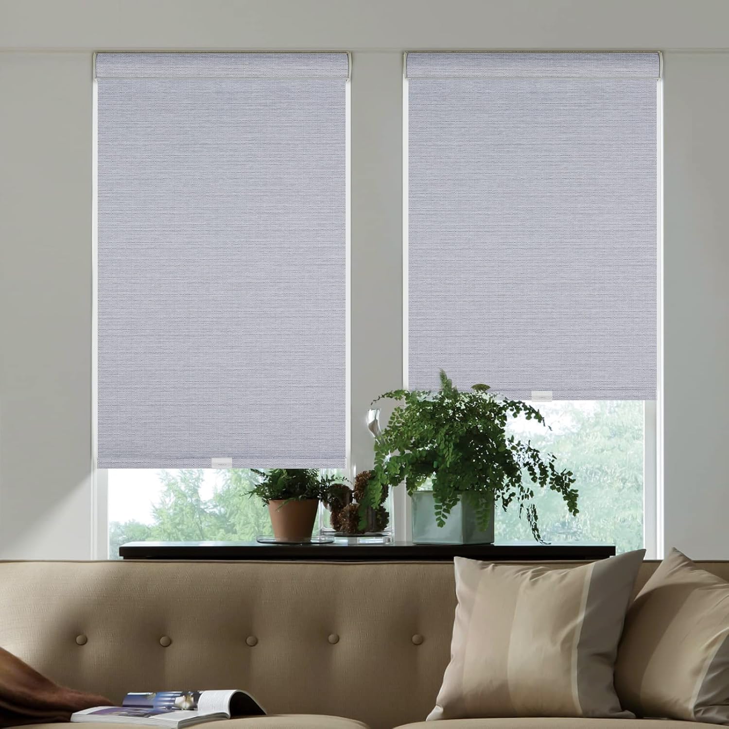 Persianas enrollables 100 % opacas sin cordones de tamaño personalizado para ventana, cortadas a medida, tela con textura, protección UV,