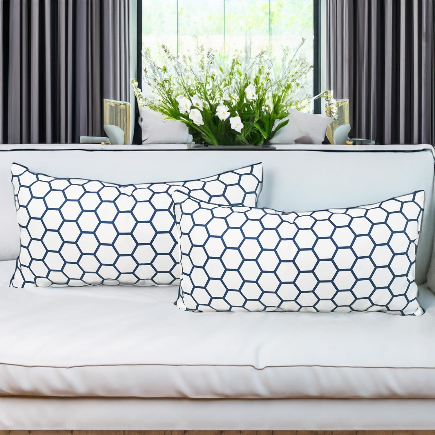 Paquete de 2 fundas de almohada decorativas para sofá, fundas de almohada Accent Carra de 12 x 24 pulgadas, hexagonal, geométrico, panal de abeja,