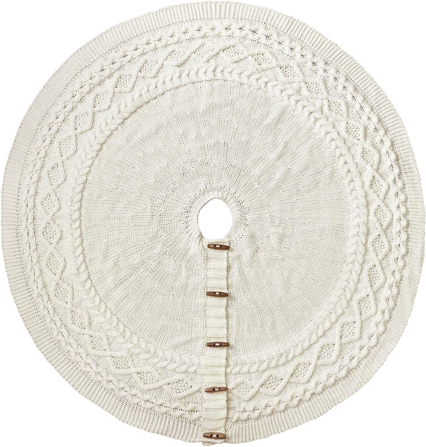 LimBridge Faldón de árbol de Navidad de punto 60 pulgadas extra grande falda de árbol blanco crema, combo de punto de cable de diamante,