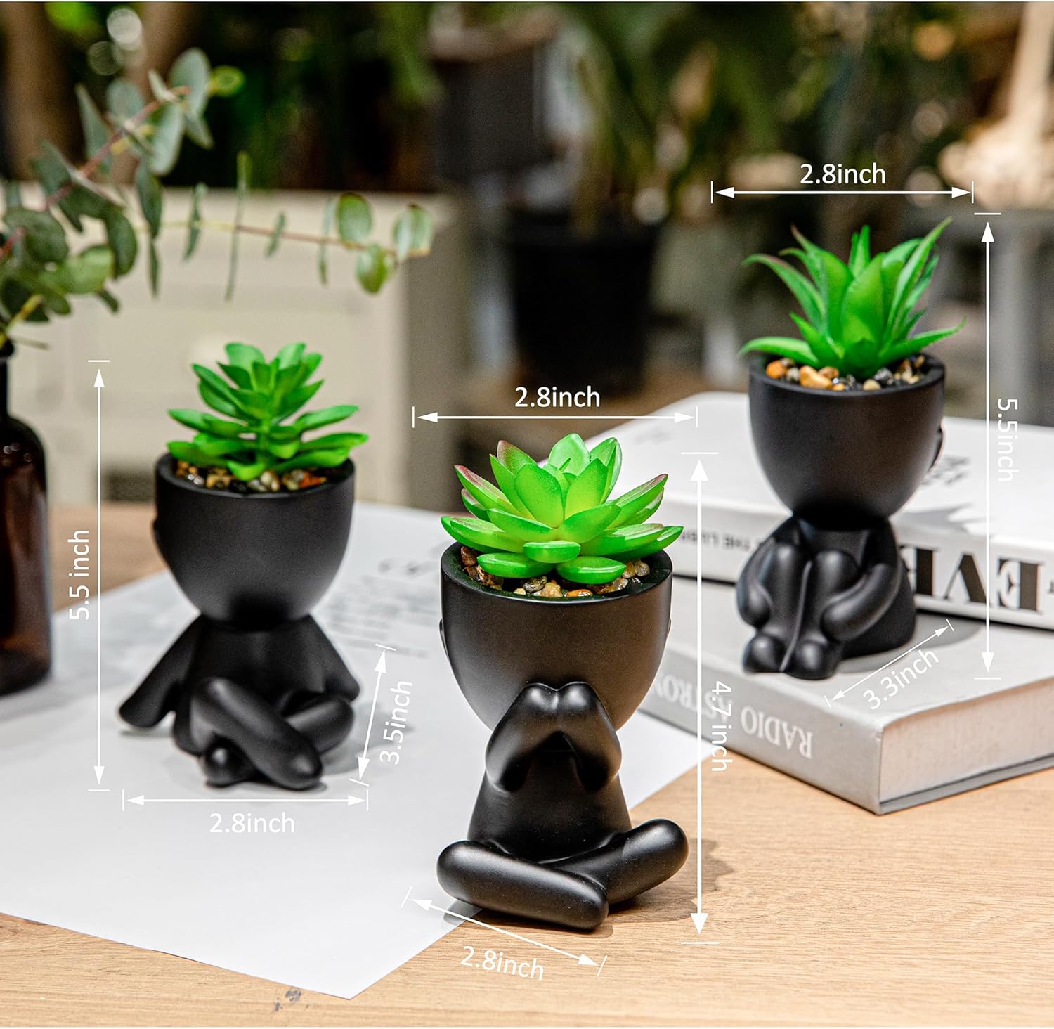 3 piezas de bonitas plantas artificiales para decoración de oficina para mujeres y hombres, decoración estética de escritorio para oficina y hogar,