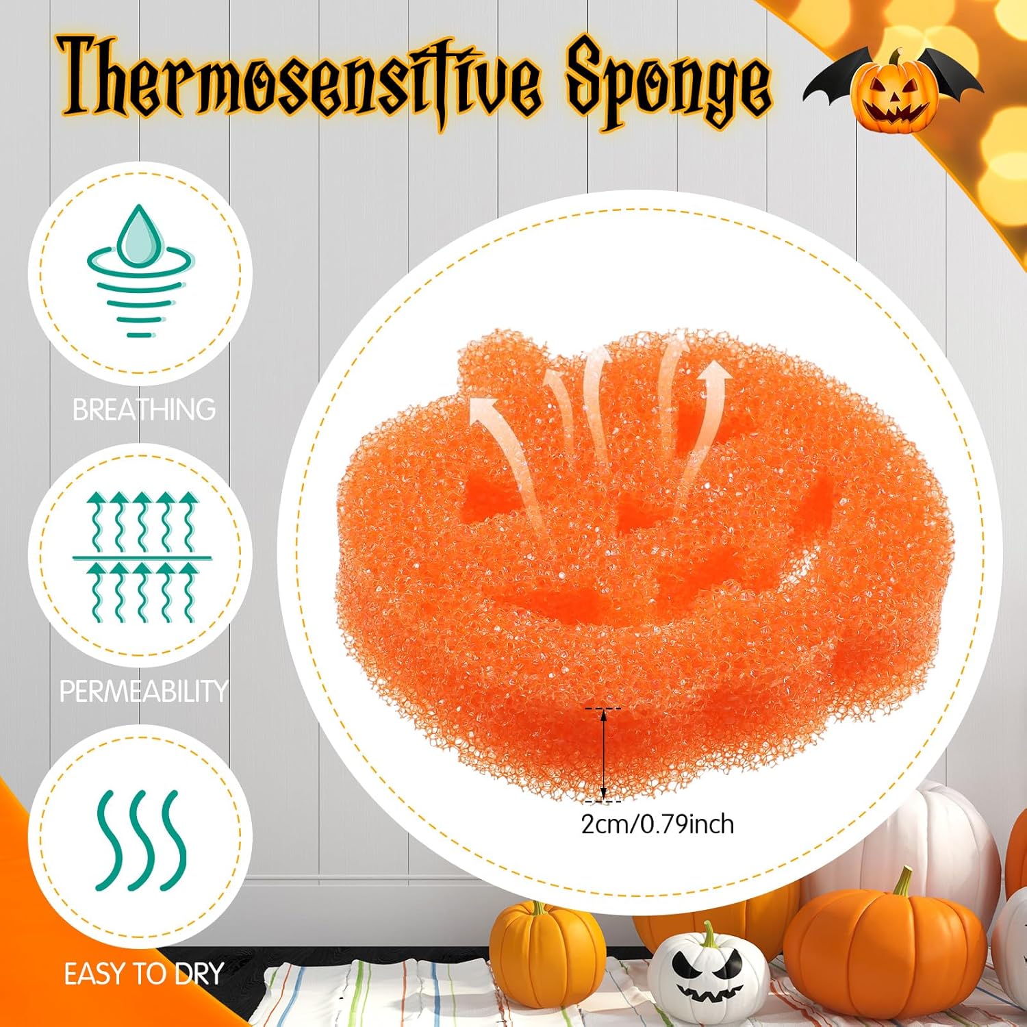 Umigy 6 esponjas de limpieza de Halloween, lindas esponjas de limpieza para cocina, fantasma, murciélago, calabaza, gato, esponja sensible a la