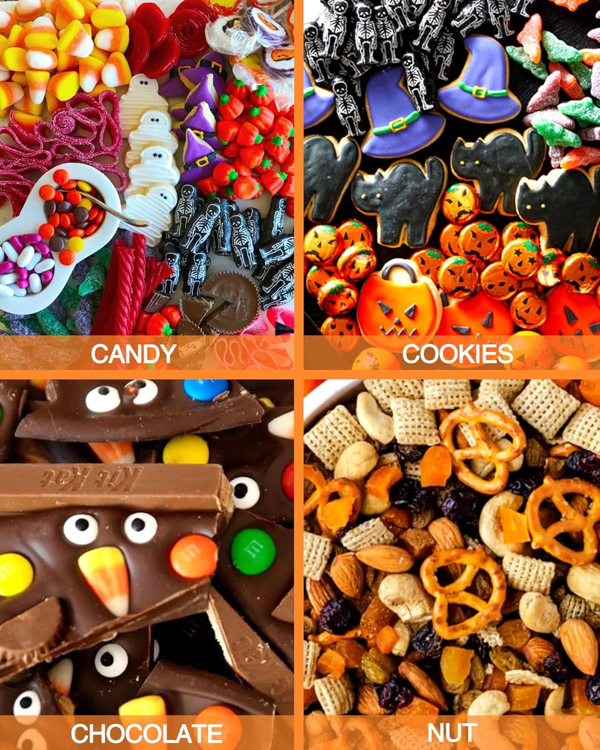NESIMY Bolsas de golosinas de Halloween para celofán, bolsa de celofán a granel con lazos giratorios para dulce o truco, regalos y recuerdos de