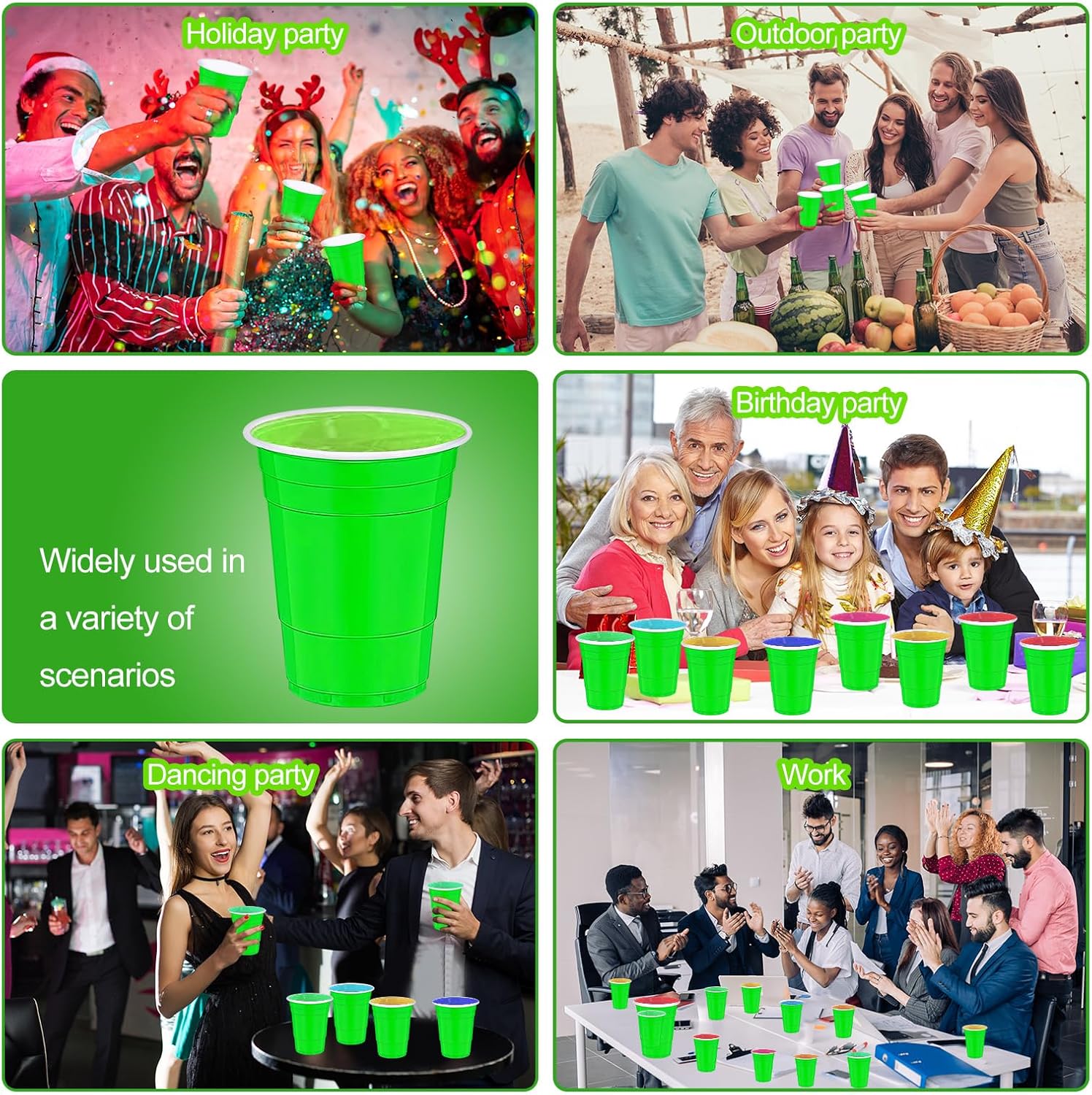 120 vasos de plástico verdes de 16 onzas de 16 onzas, tazas individuales verdes de plástico verde, vasos desechables de 16 onzas, tazas de fiesta