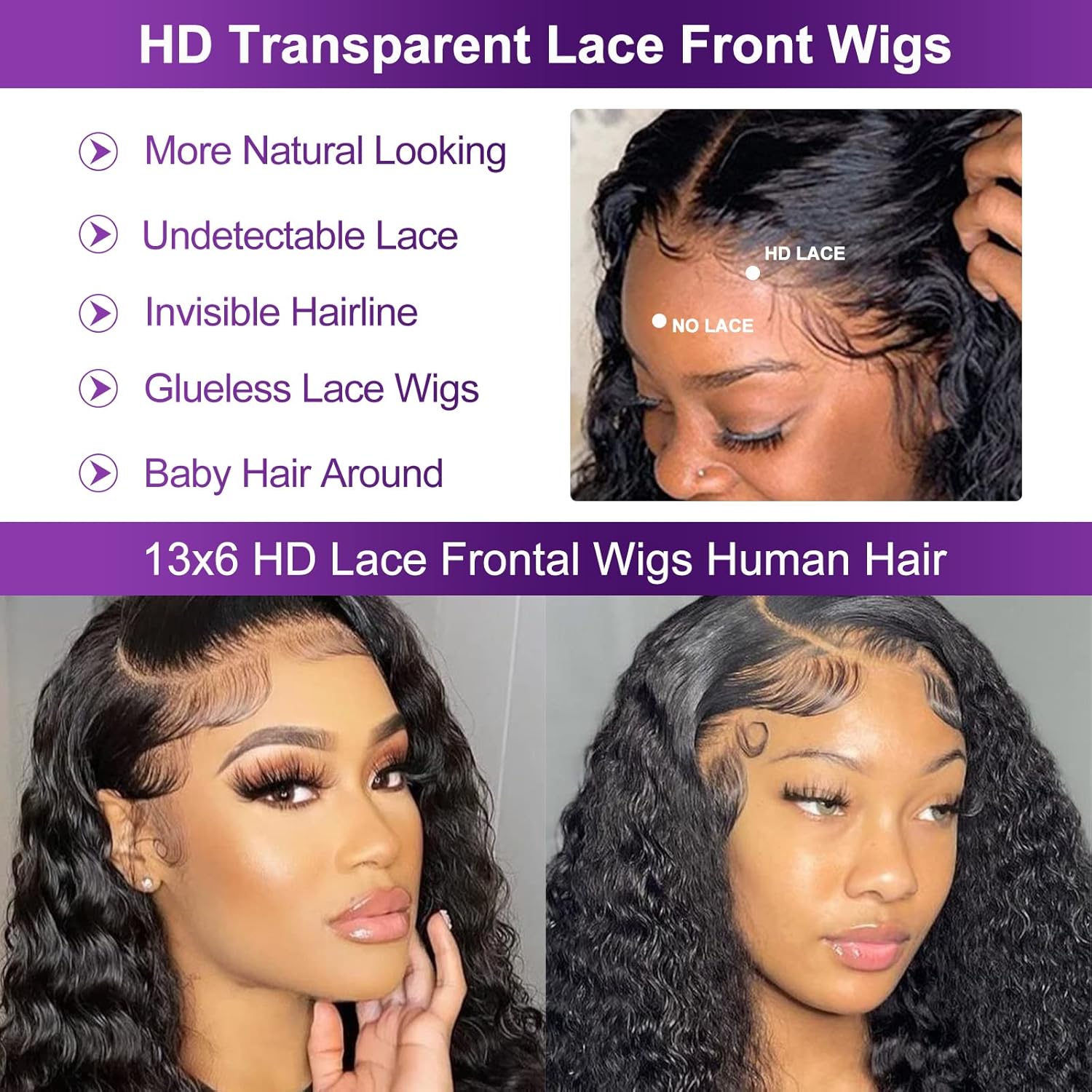 Pelucas de cabello humano virgen brasileño virgen brasileño con encaje frontal de 13 x 6 pulgadas, 180 % de densidad, transparente, HD, rizado