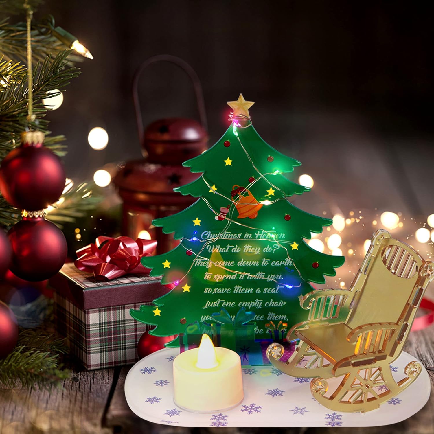 squacco Portavelas conmemorativos para árbol de Navidad, adorno de silla mecedora en memoria de seres queridos, regalos de Feliz Navidad en el