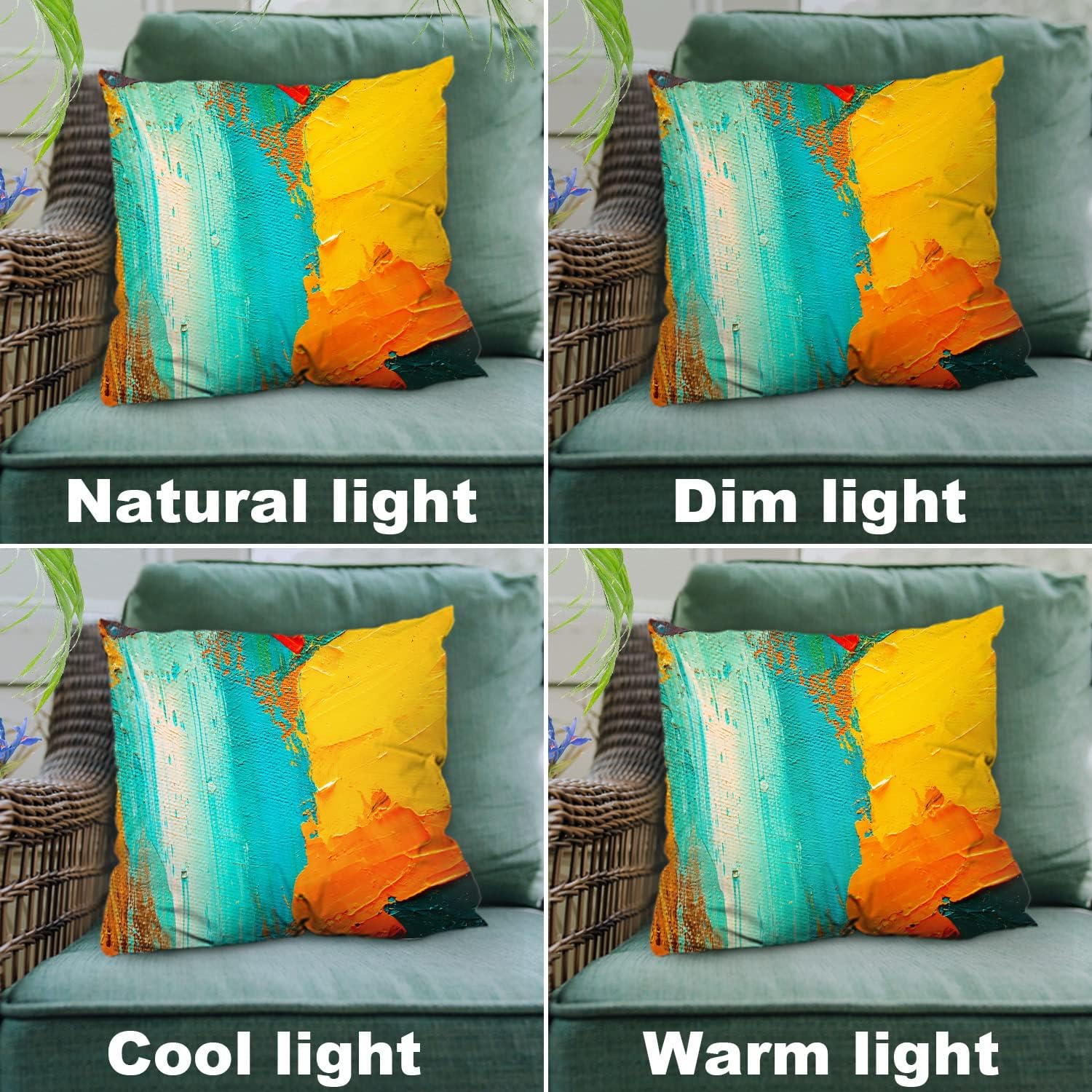 Shrahala Juego de 2 fundas de almohada decorativas con pintura al óleo moderna de color verde y azul, funda de almohada cuadrada abstracta amarilla