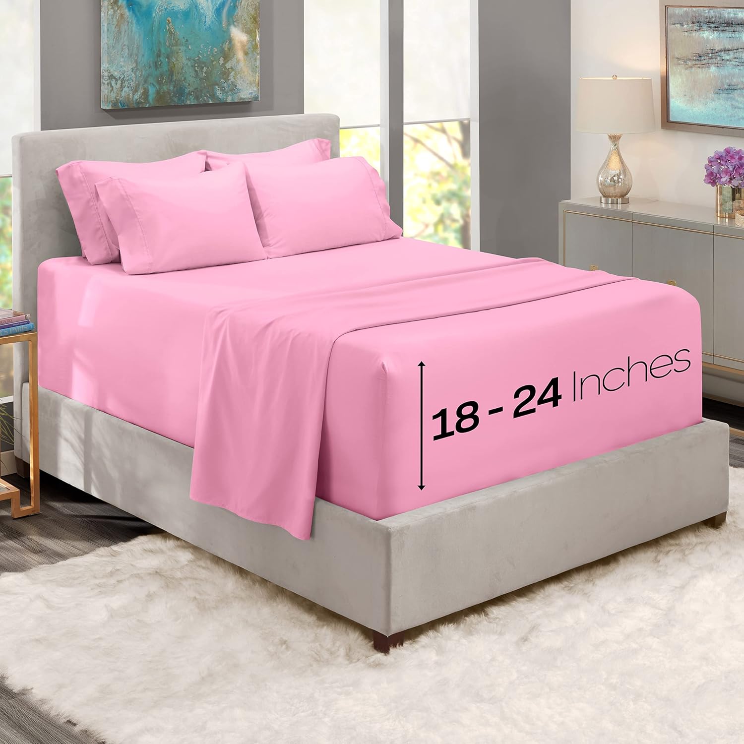Nestl Bedding – Sábanas de bolsillo extraprofunda con 6 piezas, para colchones de 18 a 24.0 pulgadas, sábanas de cama ultraprofundas de hotel