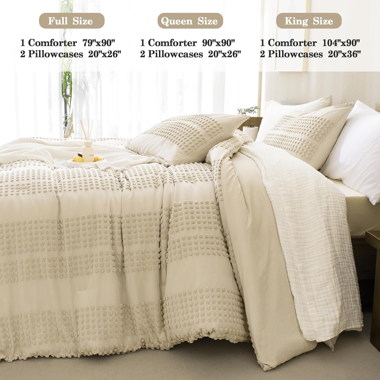 Andency Juego de edredón beige copetudo, tamaño individual (68 x 90 pulgadas), 2 piezas (1 edredón, 1 funda de almohada), edredón texturizado de