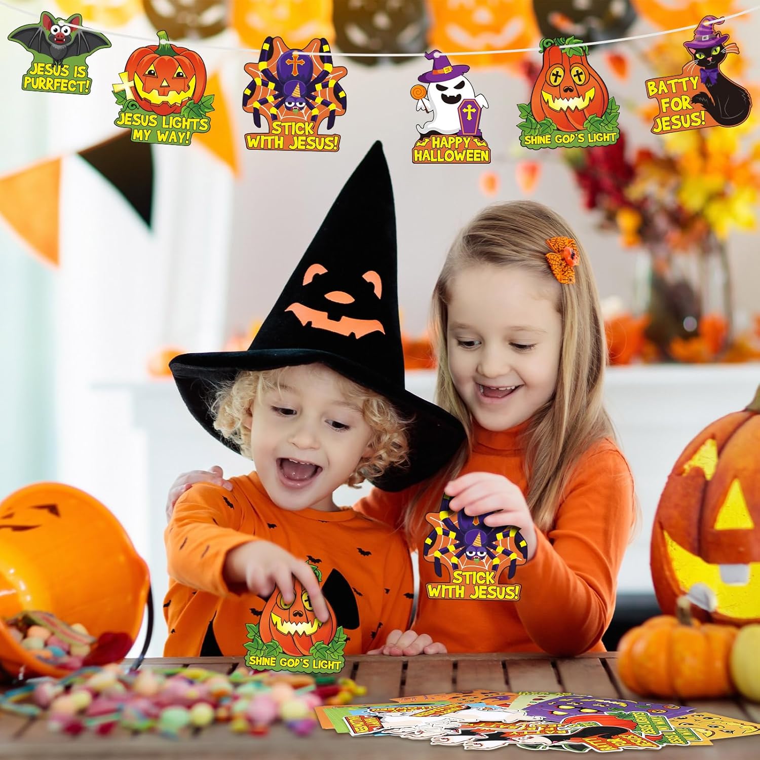 Outus 36 juegos de calcomanías de calabaza cristiana de Jesús cristiano, kits de manualidades de calabaza religiosa, adornos de Halloween,