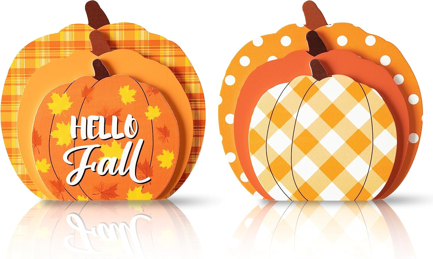 WATINC 2 piezas de decoración de mesa de madera de calabaza de otoño, decoración de bandeja escalonada de Acción de Gracias, juego de bloques de