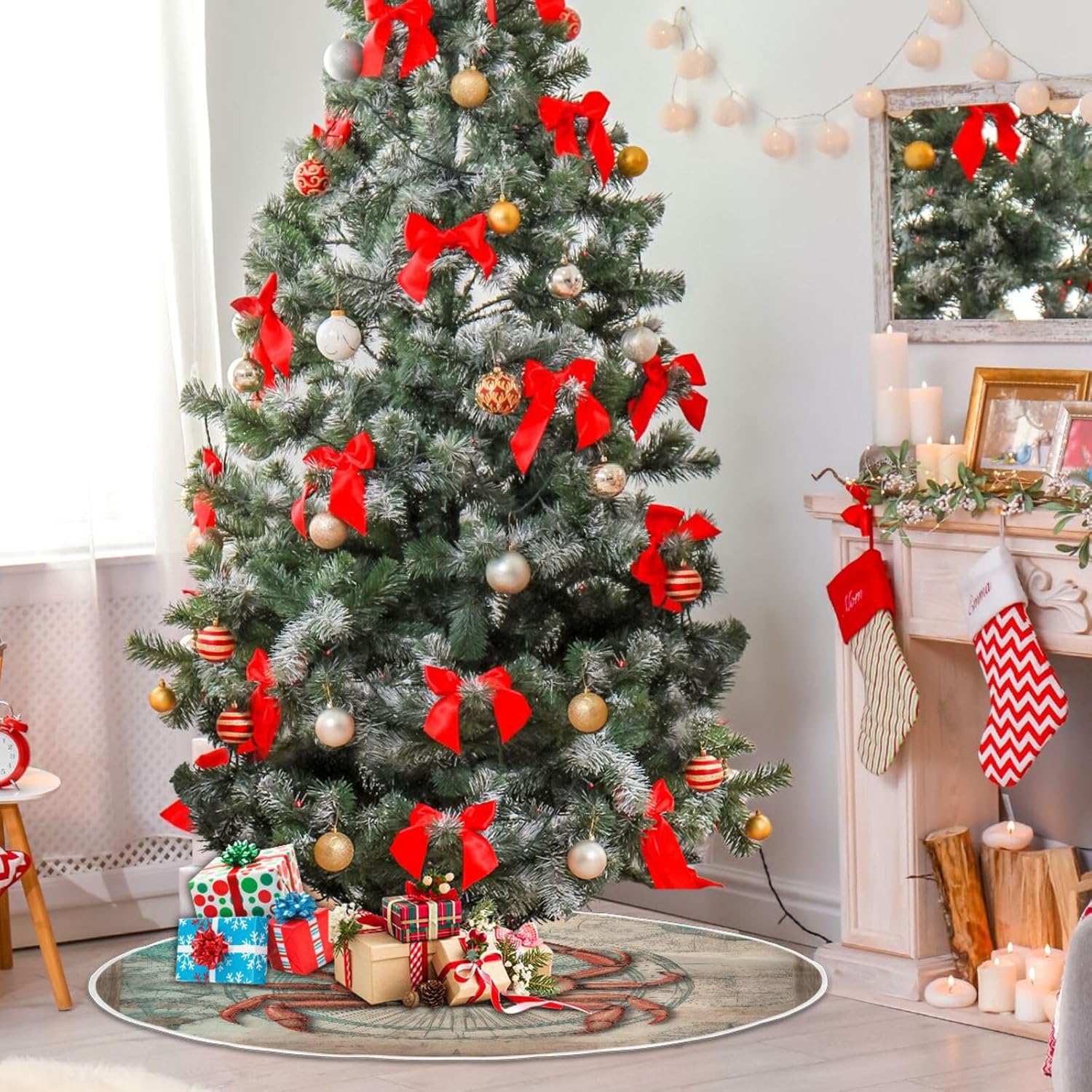 Faldas vintage de árboles de cangrejo rojo, decoración navideña, falda moderna para árbol de Navidad, decoraciones de árboles de Chrismast