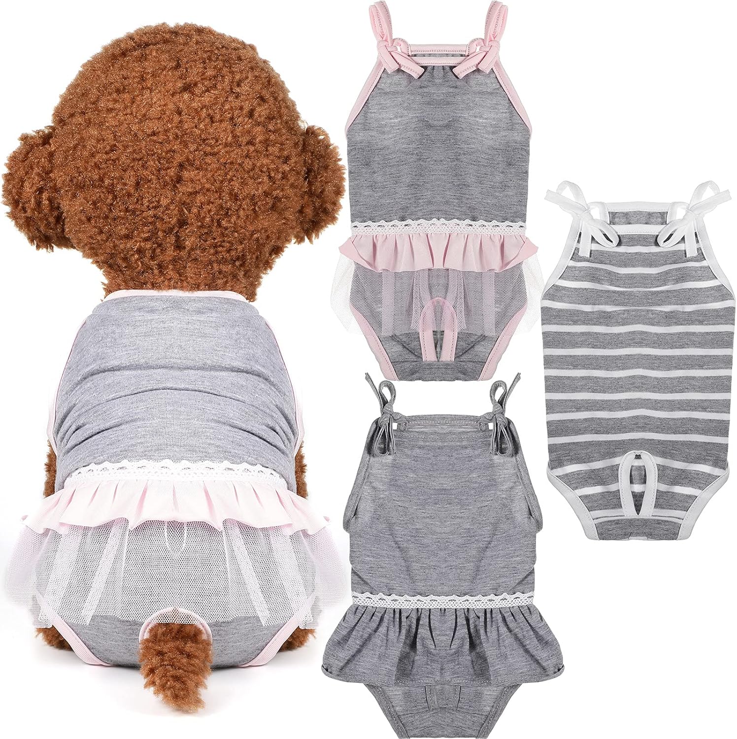 Frienda 3 pañales para perro, sanitario para perro con correa ajustable, pantalones con tirantes para hembra, perra, peluche, joven, corgi, bulldog