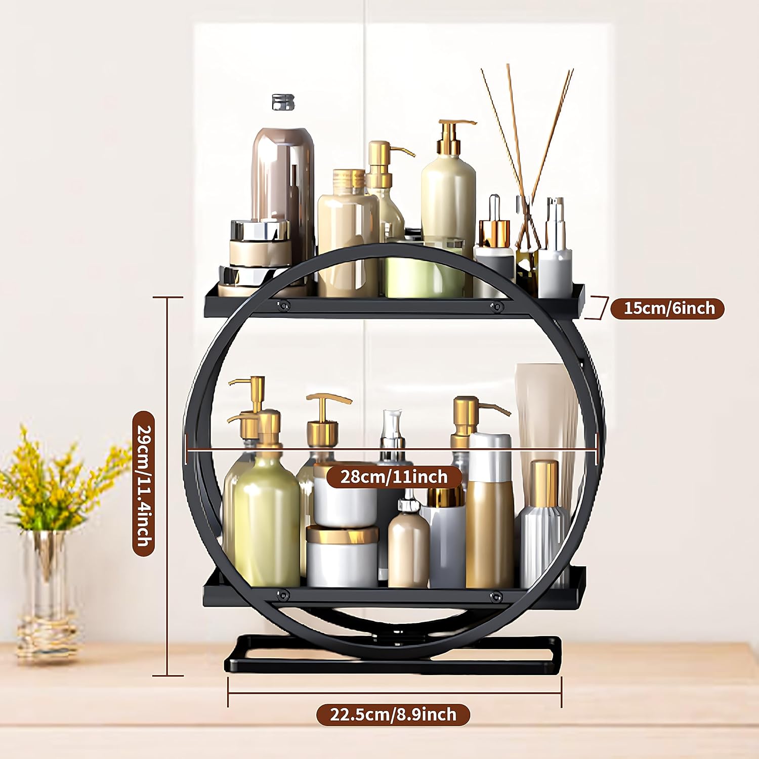 Organizador de baño, mostrador de baño, tocador, organizador de perfumes, organizador de almacenamiento de maquillaje, soporte de perfume de 2
