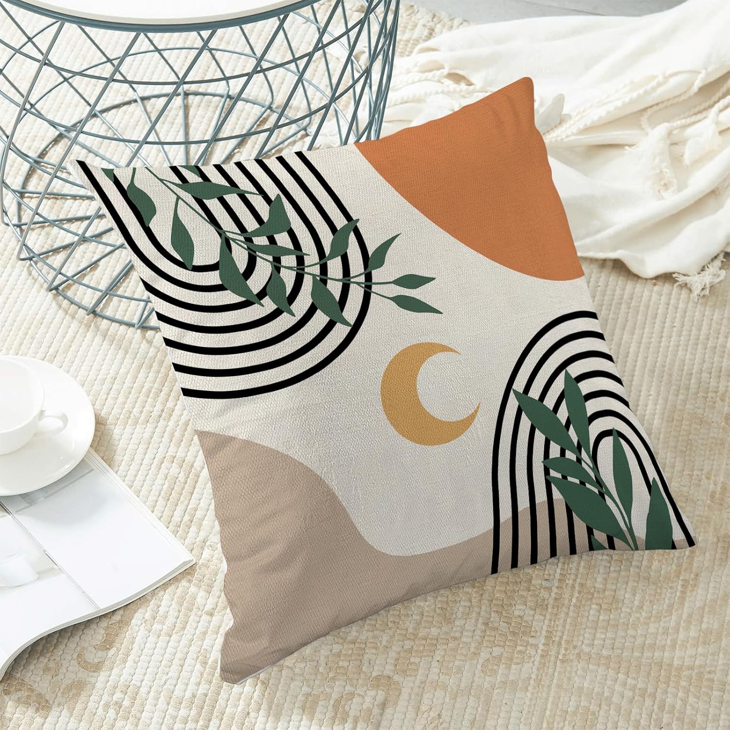 Juego de 2 fundas de almohada bohemias de 18 x 18 pulgadas, fundas de almohada bohemias de mediados de siglo, fundas de cojín abstractas tropicales