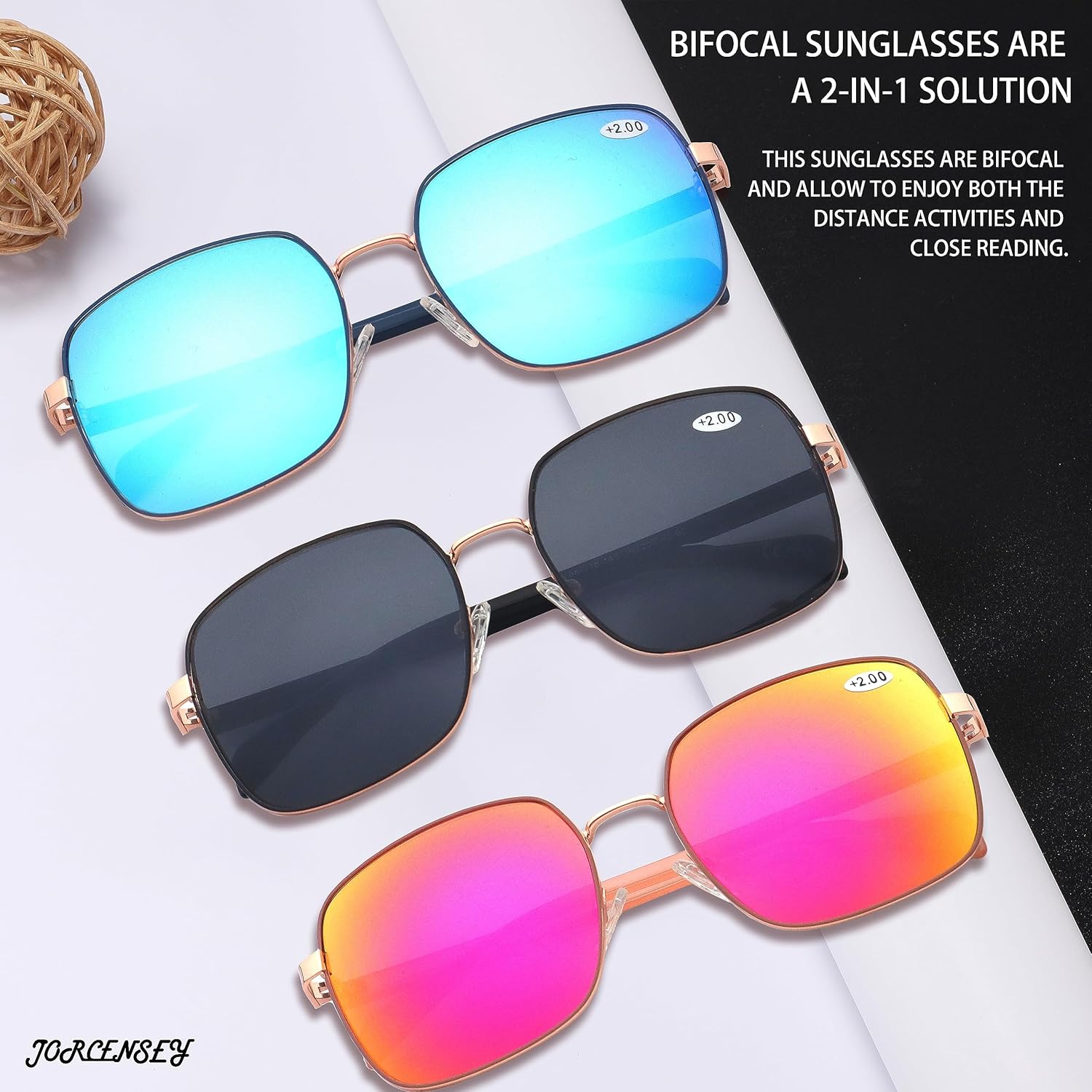 Paquete de 3 lentes de sol unisex de estilo clásico para lectura al aire libre para hombres y mujeres, marco de metal, no bifocales