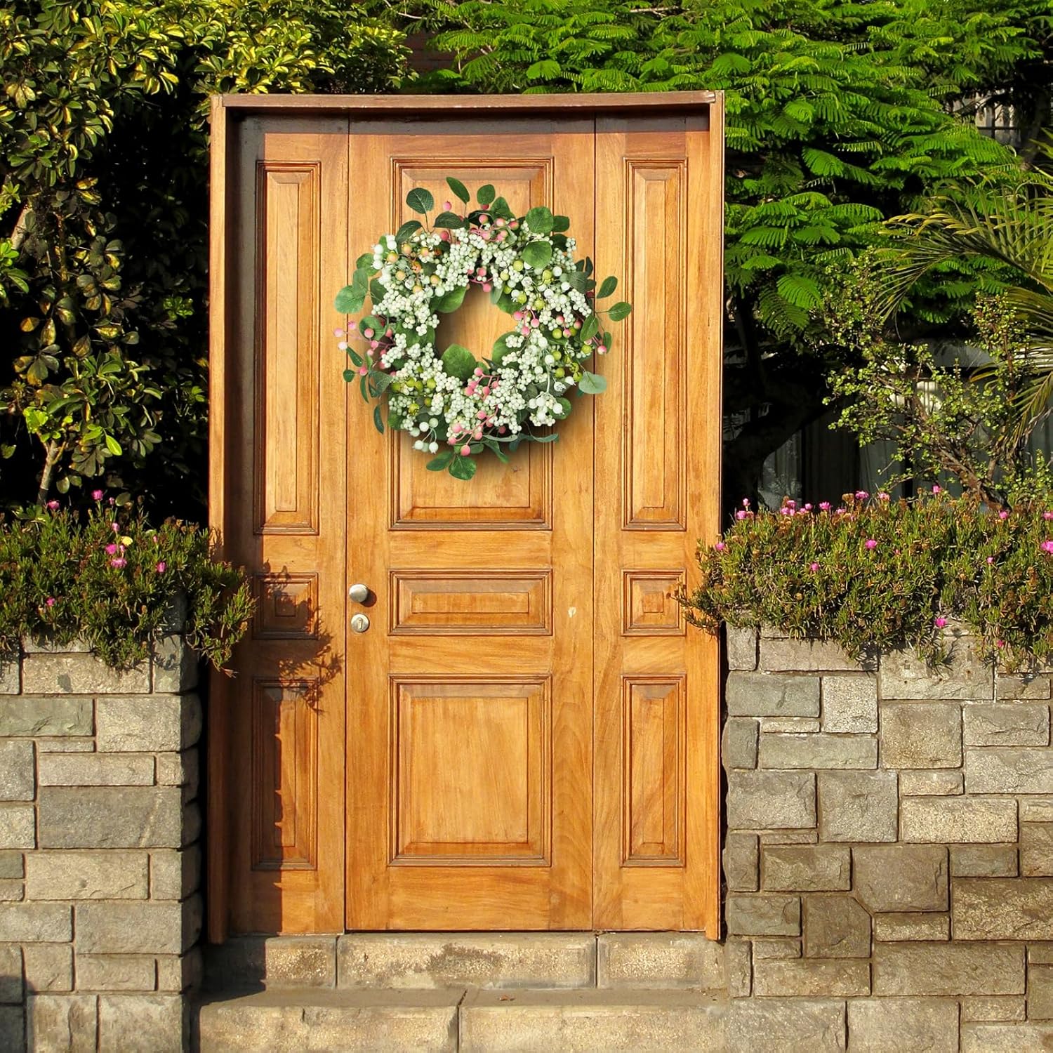 Corona artificial de 18 pulgadas, para el hogar y al aire libre, interior, boda, pared, ventana, decoración de porche, coronas de puerta delantera