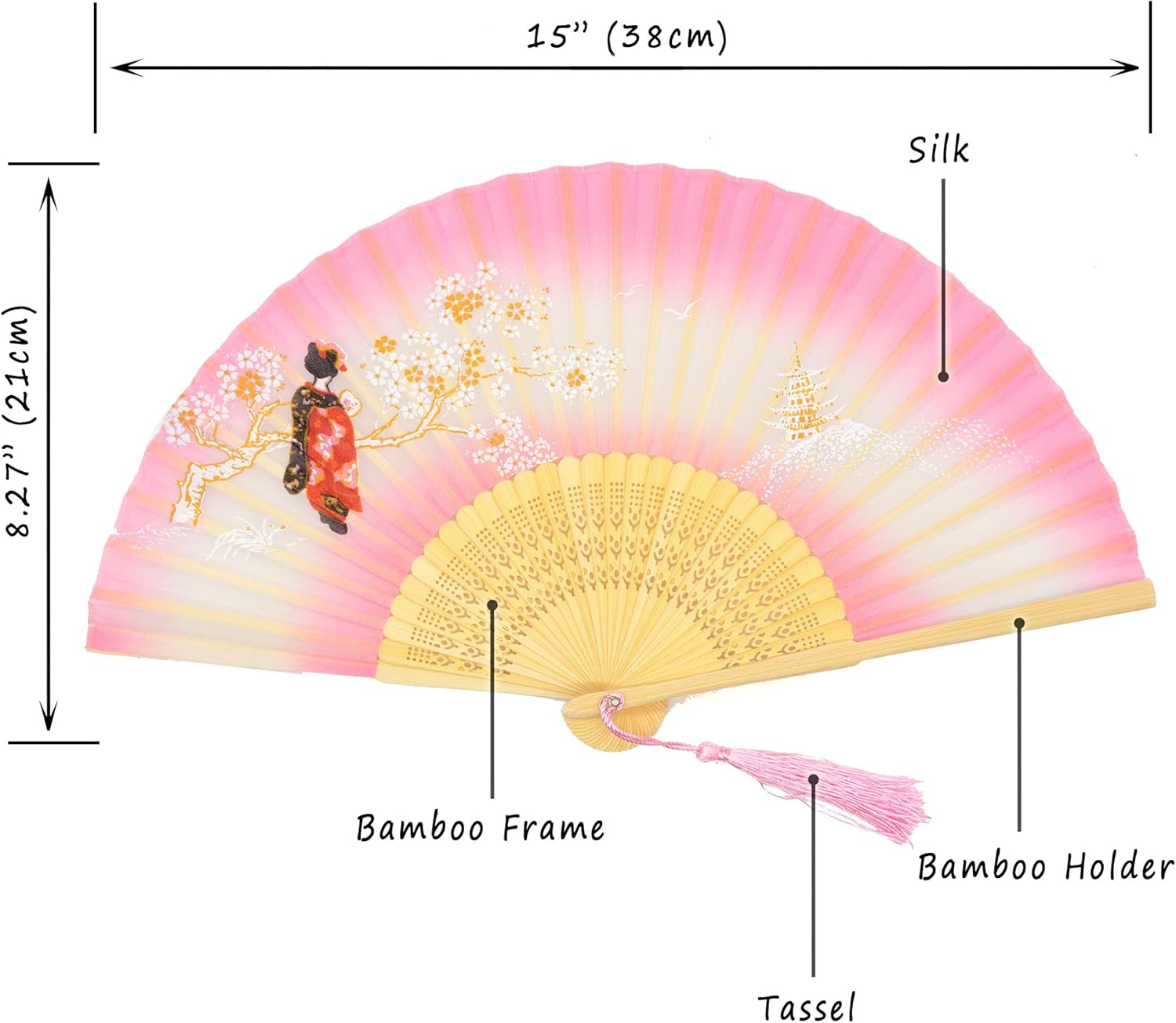 OMyTea Landscape abanico desplegable con motivo de paisaje 8,27 pulgadas con funda de tela para protección, estilo chinojaponés clásico. Ideal para