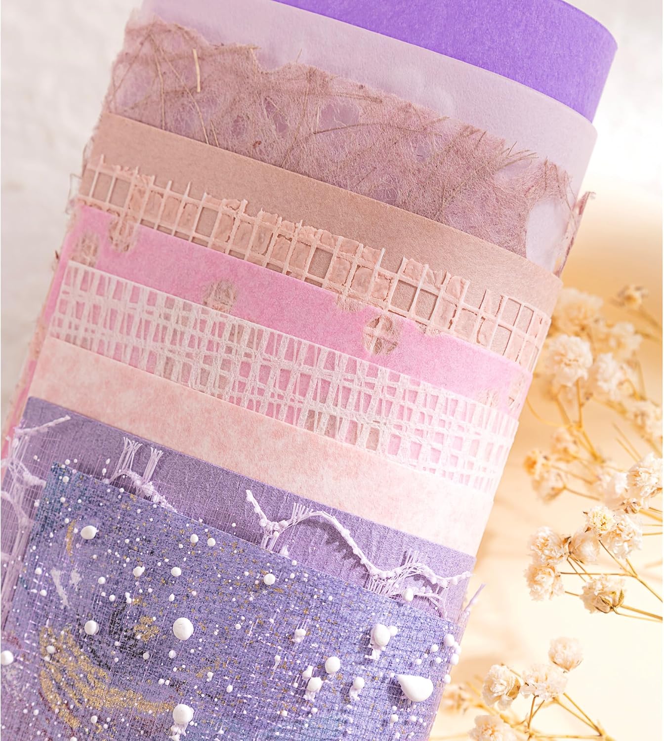 Aromoty 50 piezas de papel de recortes hecho a mano, papel texturizado Morandi A6, hoja de malla de tela de morera, mezcla de papel especial para