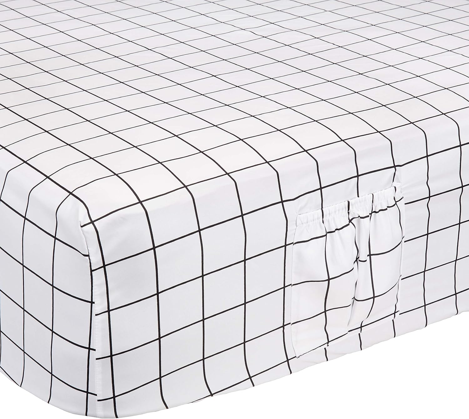 Tienda Basics Juego de sábanas de microfibra suave de 4 piezas con bolsillos laterales elásticos, matrimonial, cuadrícula negra, geométrico
