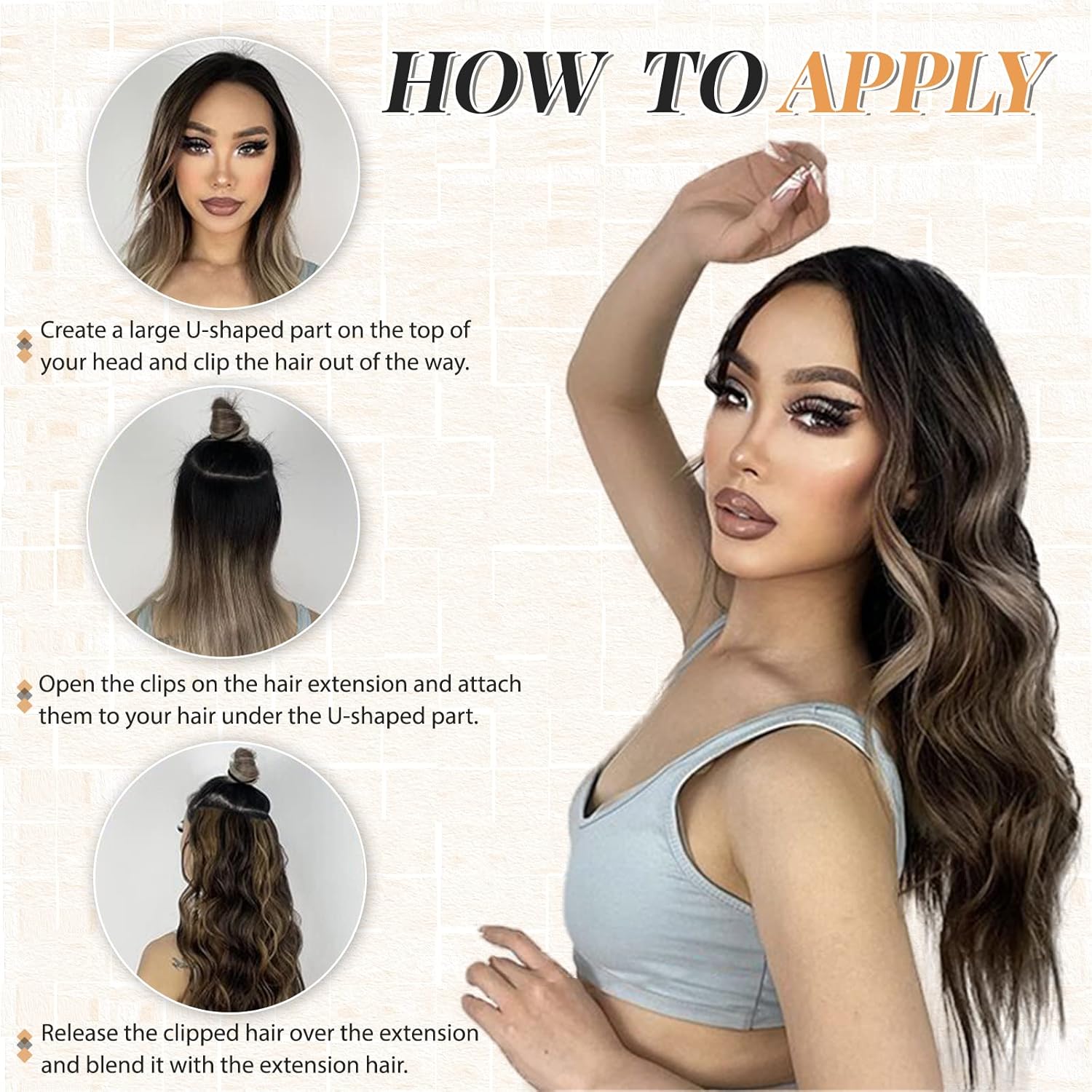 Extensiones de cabello humano ondulado con clip de 16 pulgadas, extensiones de cabello humano con clip de doble trama, una pieza, 100% cabello