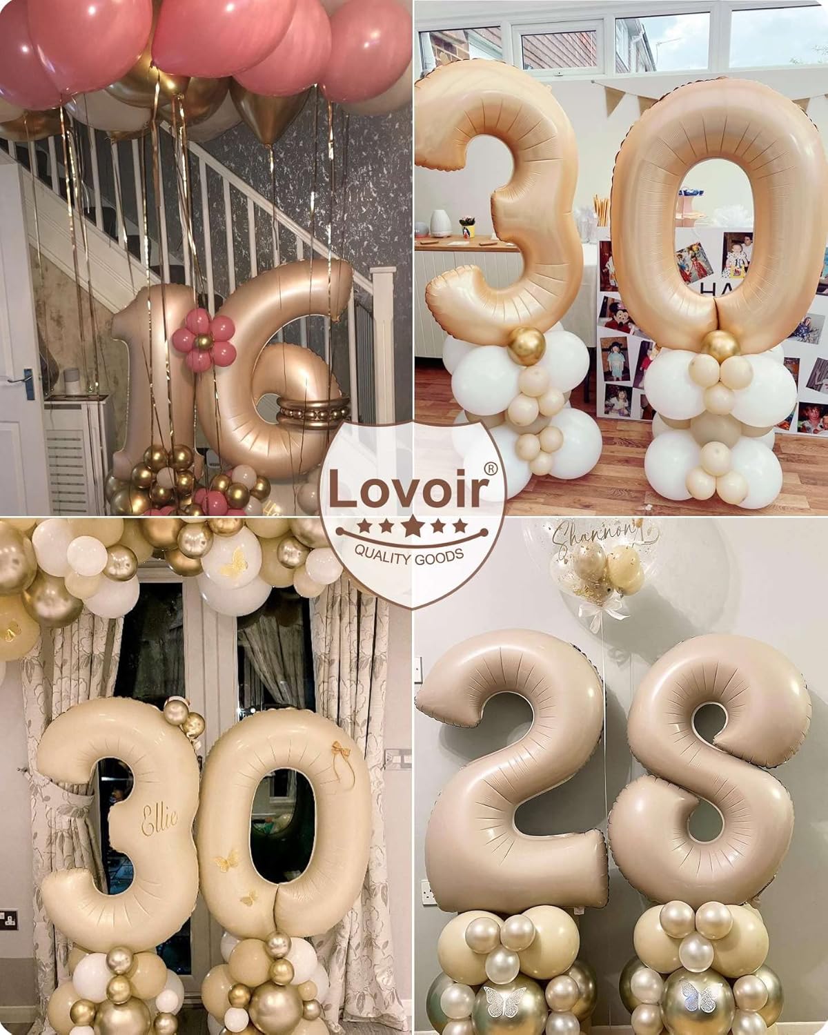 Globo de 40 pulgadas con número caramelo, 30 dígitos gigantes, papel de aluminio de Mylar de helio, retro, albaricoque, beige, para fiesta de 30
