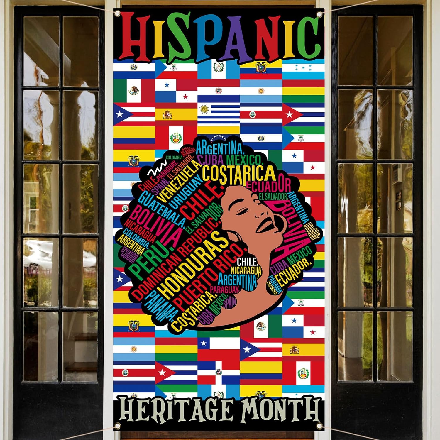 Nepnuser Hispanic Heritage Mes de la Puerta Latino 21 Países Cultura Decoración Mujeres Telón de fondo Escuela Española Aula Puerta Colgante Banner