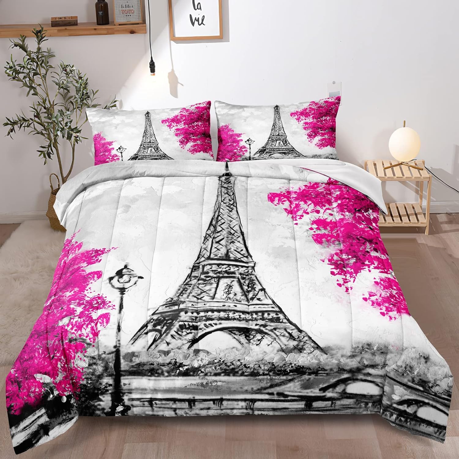 Juego de edredón de la Torre Eiffel, tamaño matrimonial, juegos de ropa de cama de París para niñas, parejas, estilo Francia, París, Torre Eiffel,