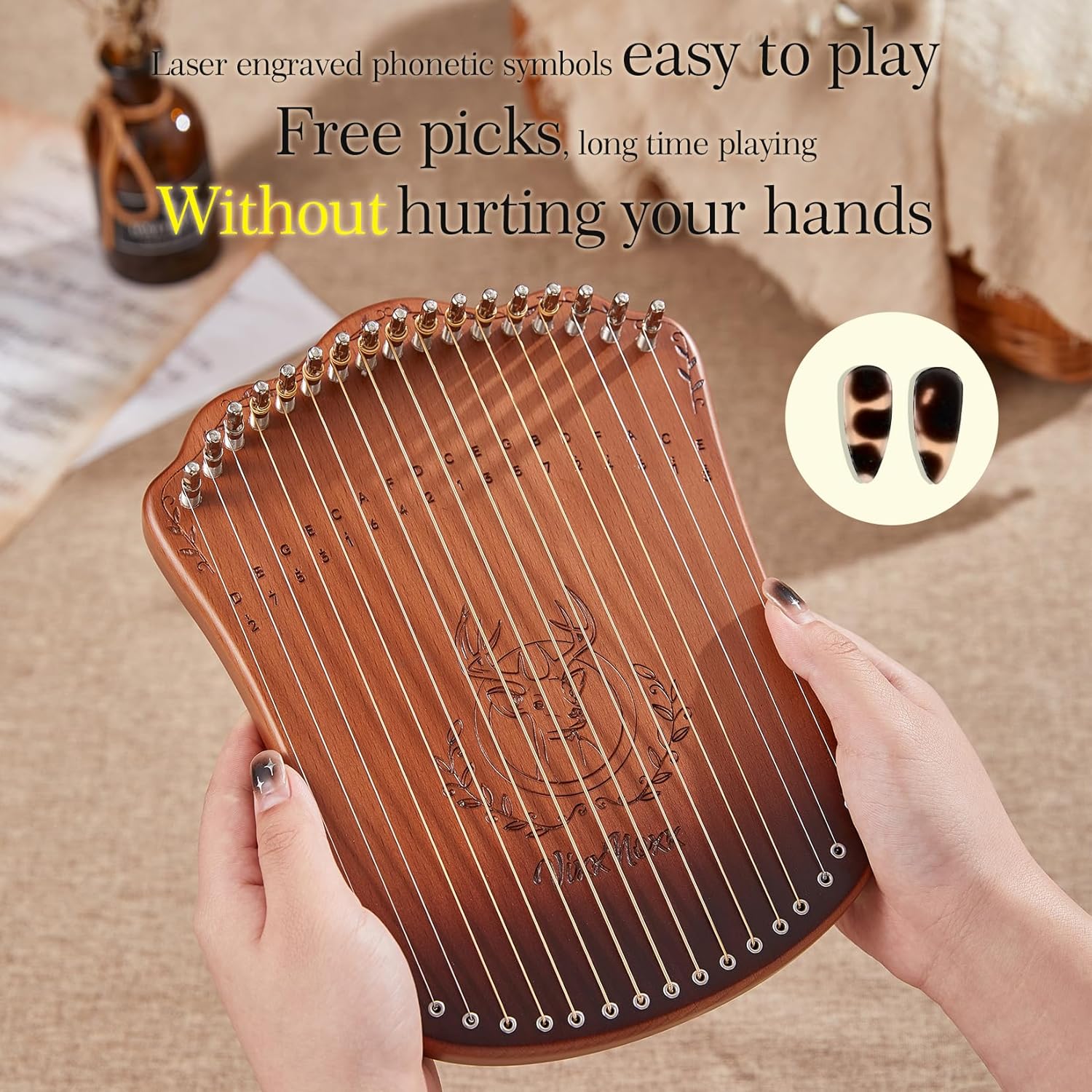 VixxNoxx Arpa de lira, kit de arpa de Lyra de 17 cuerdas sólidas, instrumentos musicales de cuerda con bolsa de llave de afinación, instrucciones