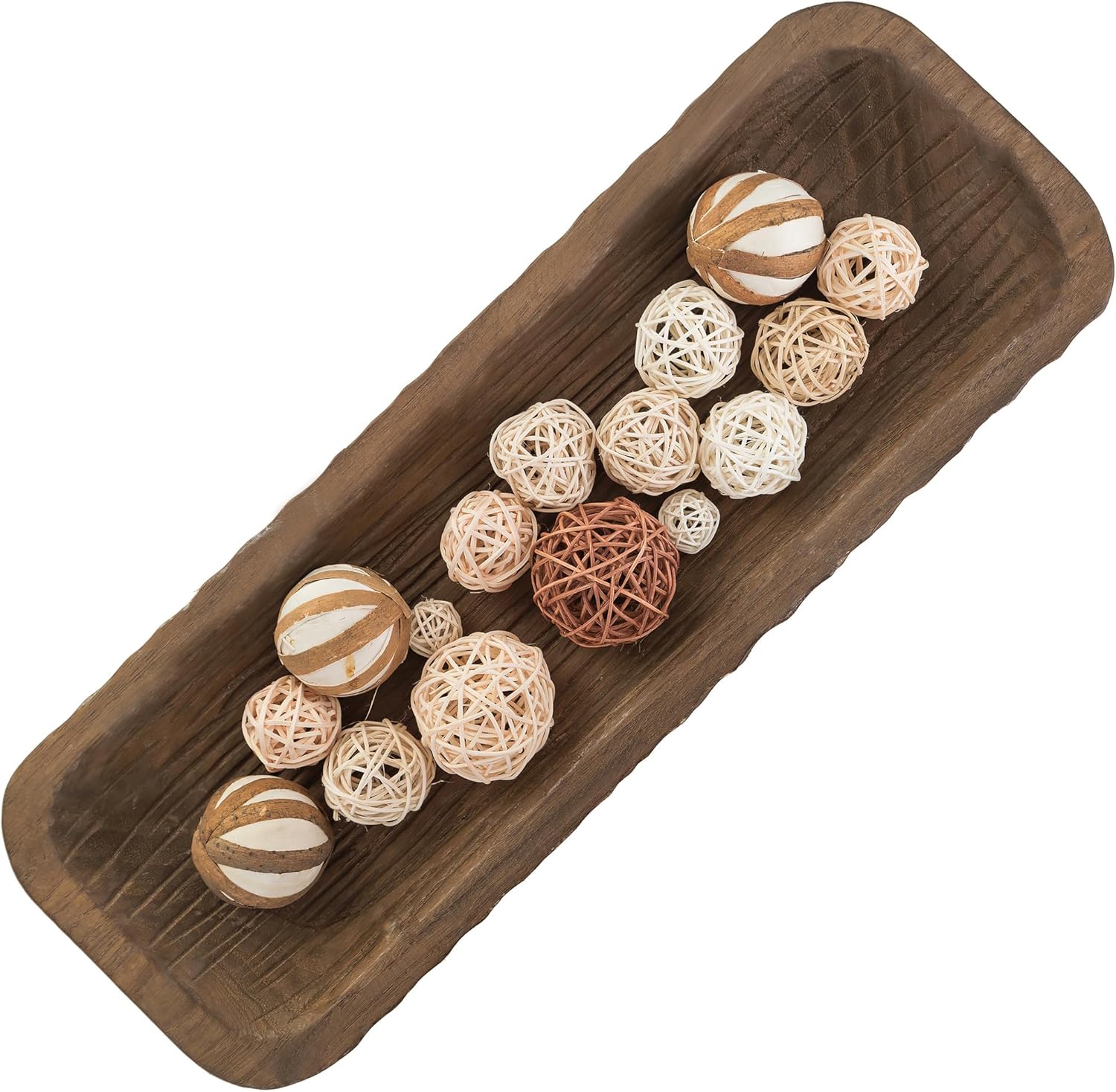 Hanobe Cuenco decorativo de madera para masa centro de mesa grande de madera de 22 pulgadas de largo, bandeja rústica de granja, decoración rústica