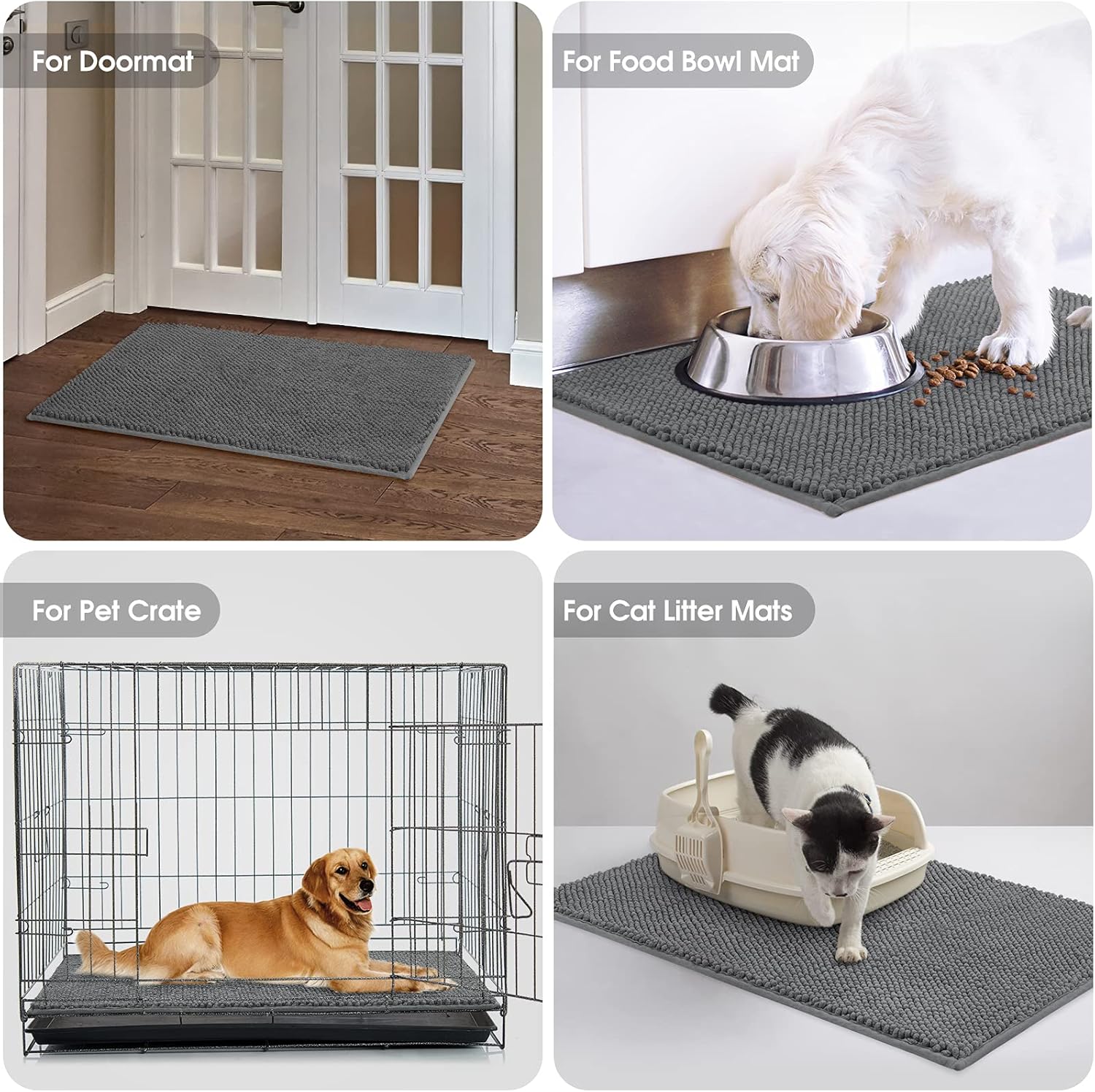 HOMEIDEAS Tapete de felpilla absorbente para interiores, tapete de goma de perfil bajo para entrada, patas de perro fangosas, lavable de bienvenida