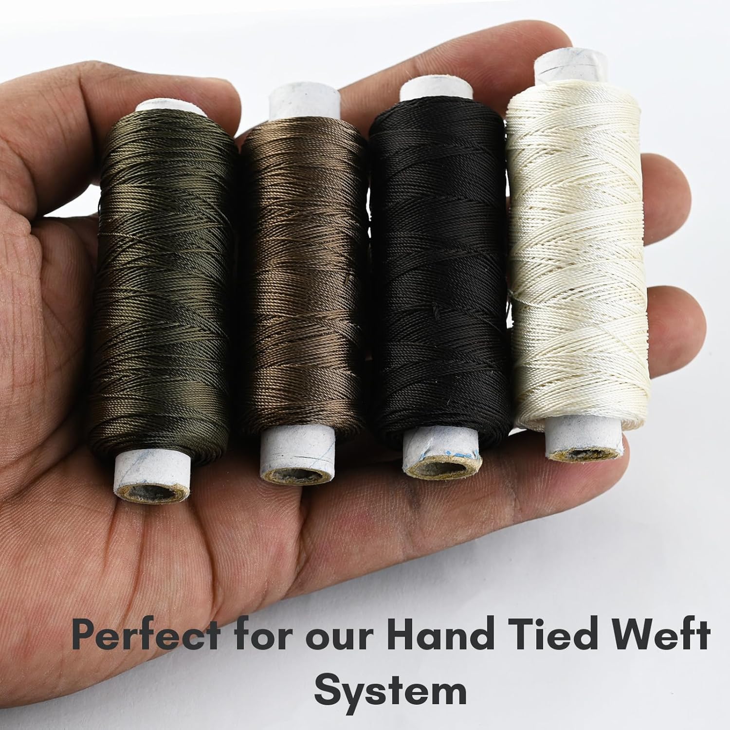 4 rollos de hilos de coser para coser a mano, extensiones de cabello para hacer pelucas de bricolaje (negro, marrón, marrón oscuro, color beige) (4