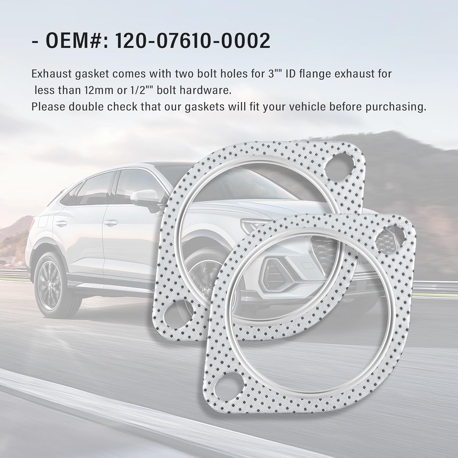 2 juntas de escape de coche de 3 pulgadas, kit de juntas de colector de escape de 2 pernos con material de junta, repuesto OEM #120-07610-0002,