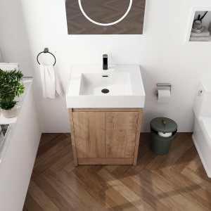 Vanidad de baño independiente de 24 pulgadas con fregadero, tocador de baño de pie de 24 pulgadas, parte superior del lavabo de resina blanca, Vanidad de baño independiente de 24 pulgadas con fregadero, tocador de baño de pie de 24 pulgadas, parte superior del lavabo de resina blanca,
