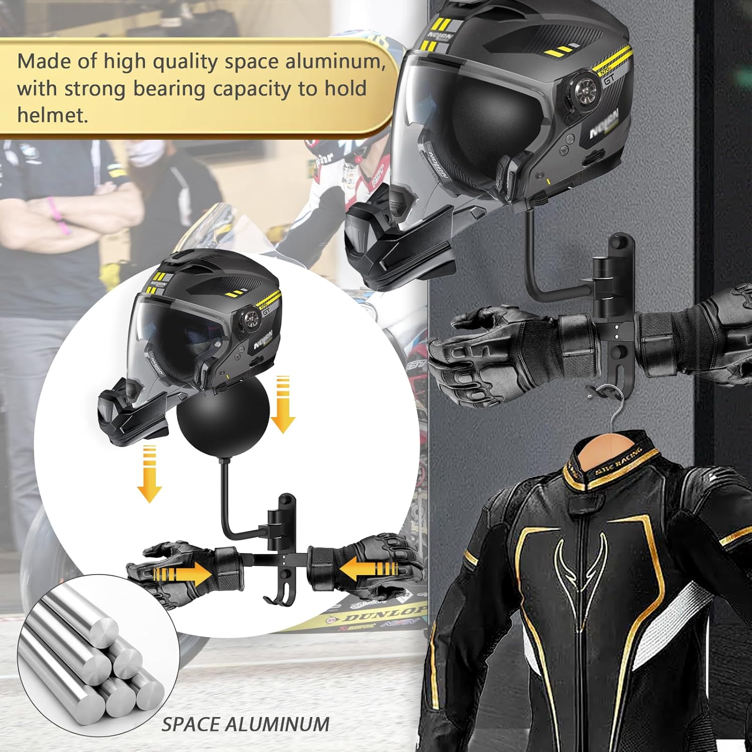 Soporte de pared para casco de motocicleta, rotación de 180 grados, soporte de metal para casco de bicicleta, soporte de exhibición para casco de