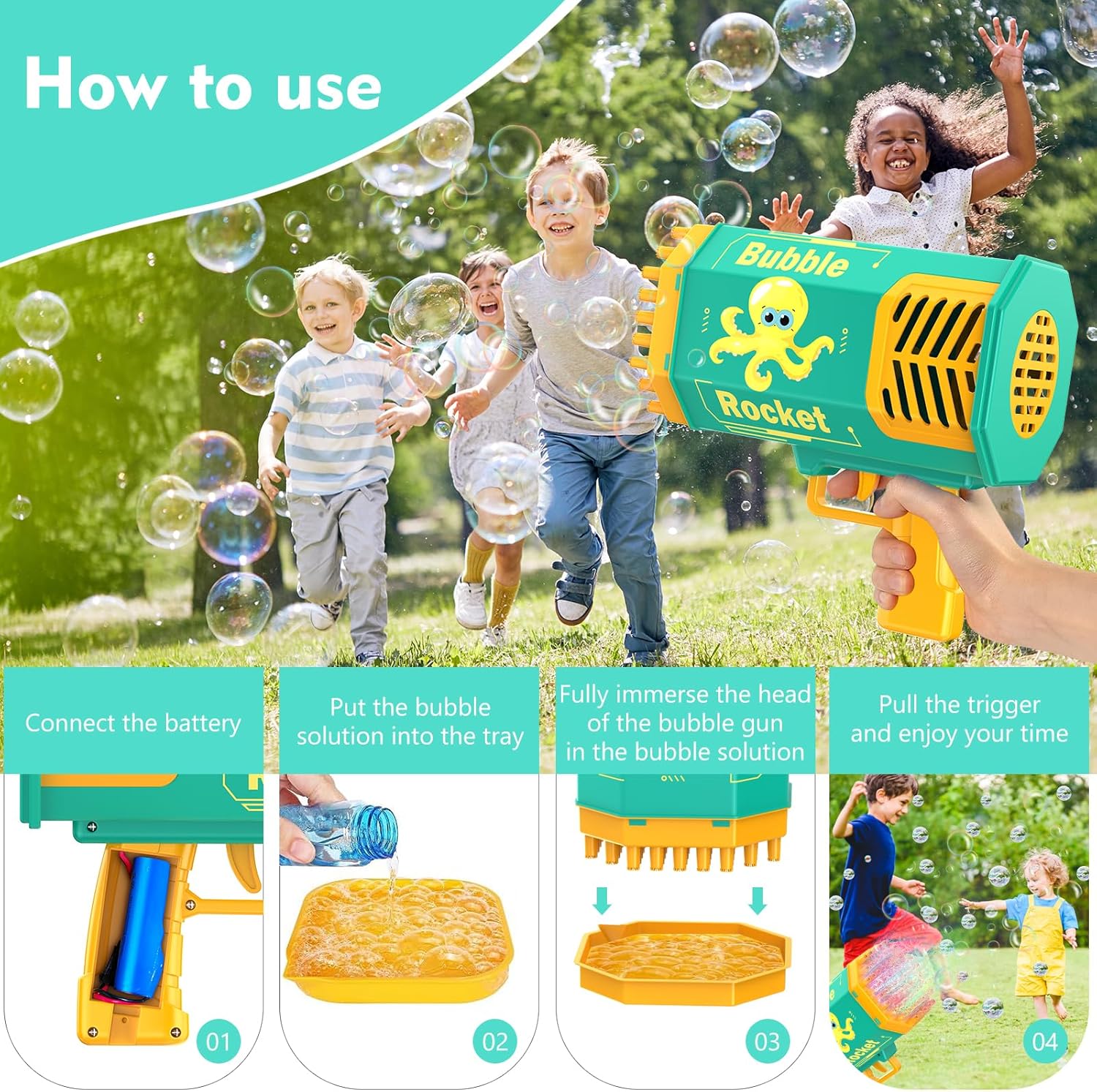Bazooka – Pistola de burbujas de 69 agujeros con luces coloridas, soplador de burbujas de cohete grande para niños y adultos, juguetes para hacer