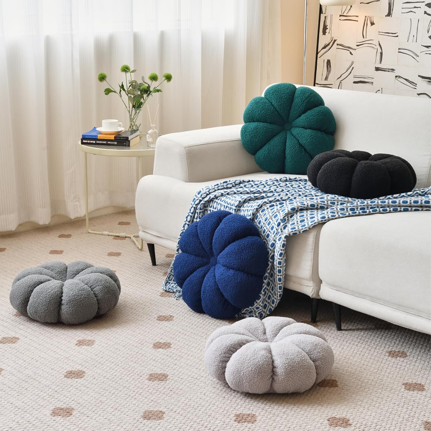 Cojín redondo para suelo, almohadas de calabaza, almohadas decorativas para sofá cama, cojines de asiento de suelo circulares gruesos, cojines de
