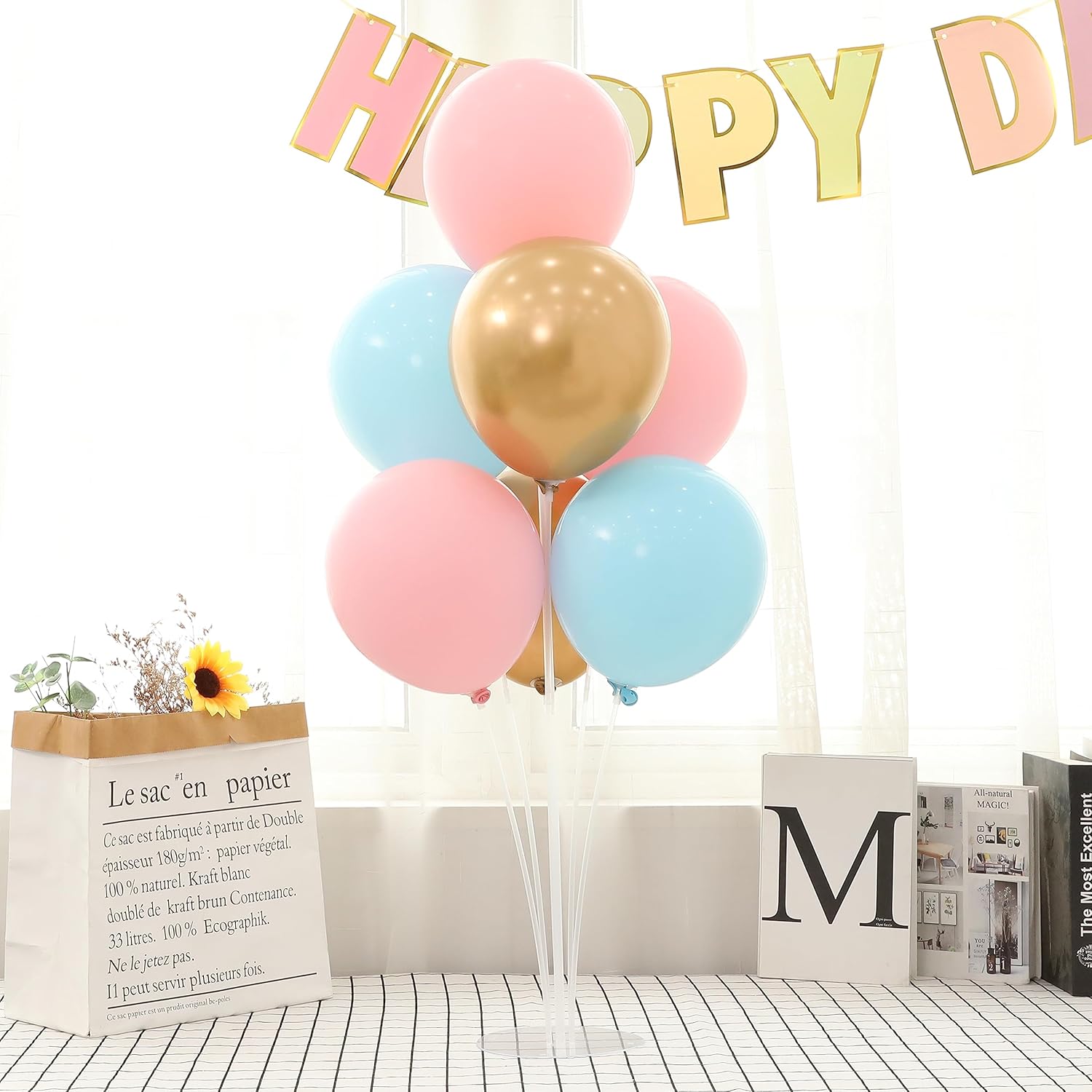 4 soportes para globos de revelación de género, centros de mesa con globos rosados y azules para decoración de piso de mesa