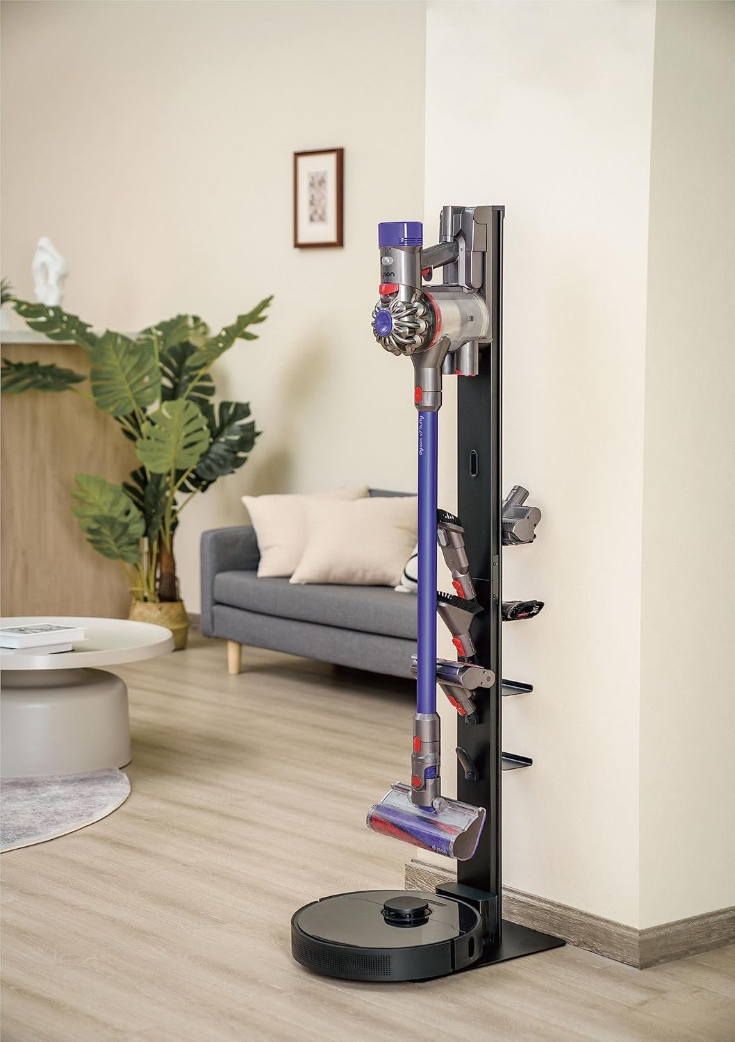 Mount Plus HAB2-HS Premier – Soporte de almacenamiento de aluminio hecho para Dyson V15 V12 V11 V10 V8 V7 V6 aspiradora inalámbrica y robot de piso