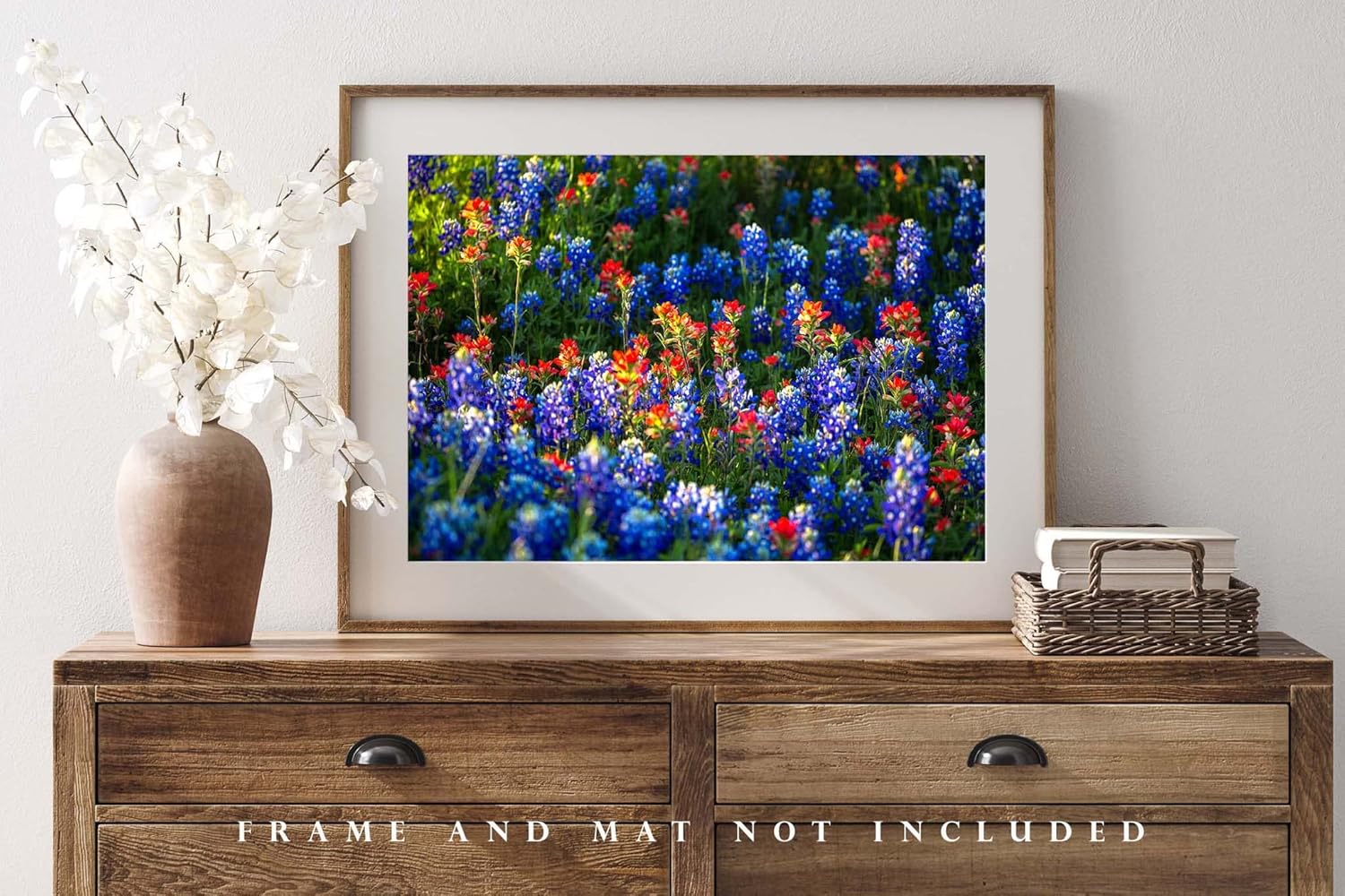 Wildflower Photography Print (Not Framed) Picture of Bluebonnets and Indian Paintbrush on Spring Day in Texas Flower Wall Art Nature Decor (8″ x 12″)