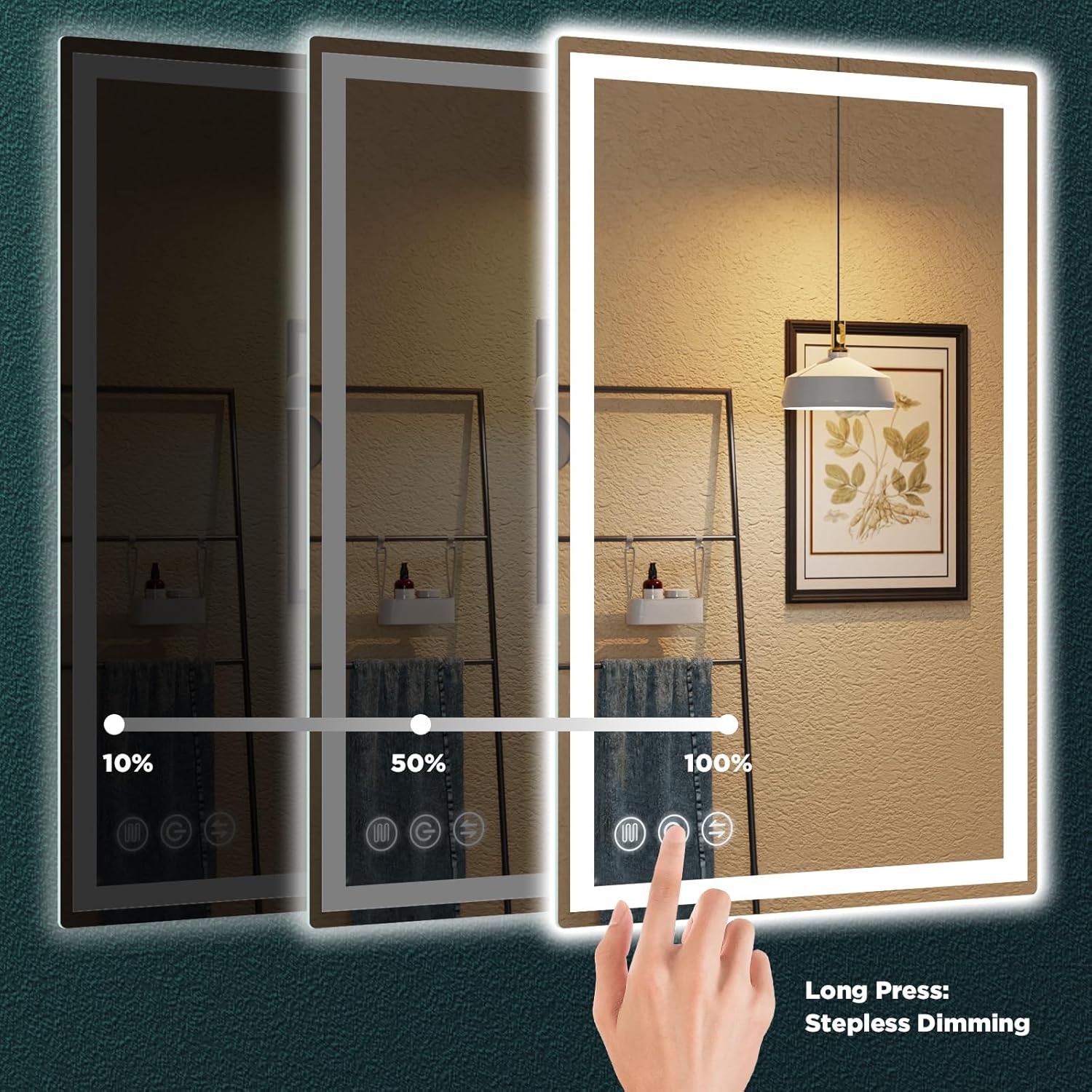 Espejo de baño LED para pared, espejo inteligente de 24 x 40 con luces, espejo LED frontal y retroiluminado para baño, certificación UL, CRI