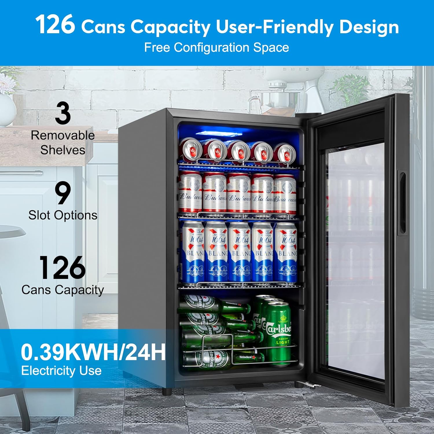 Refrigerador de bebidas de 17 pulgadas de ancho  Enfriador de bebidas para 126 latas con puerta de vidrio  Mini refrigerador de cerveza para