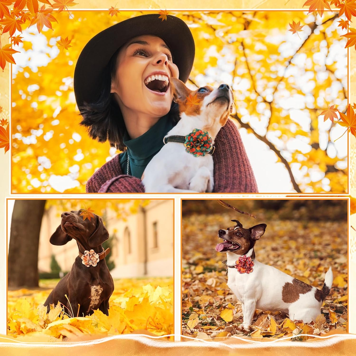 60 piezas de collar de otoño para perro, flores a granel, collar de flores de Acción de Gracias, corbatines, accesorios para perros de vacaciones,