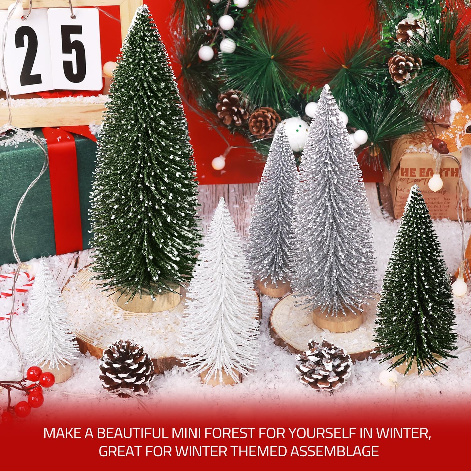 6 piezas de mini árboles de Navidad, decoración de Navidad artificial, mini botella de árbol de Navidad, árboles de decoración de Navidad con 4