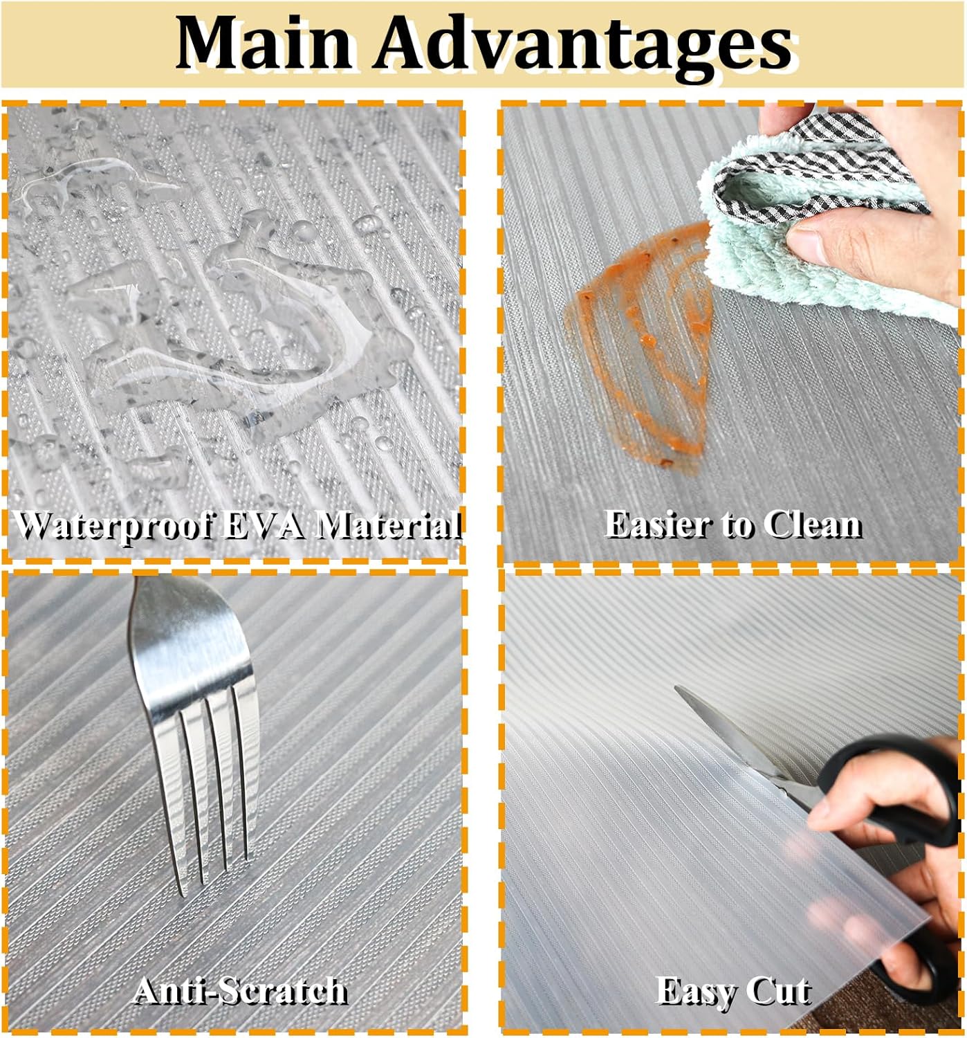 Revestimientos de estantes de 12 pulgadas x 20 pies para armarios de cocina, antiadherentes, forro de estantes, cajones, protector de EVA para