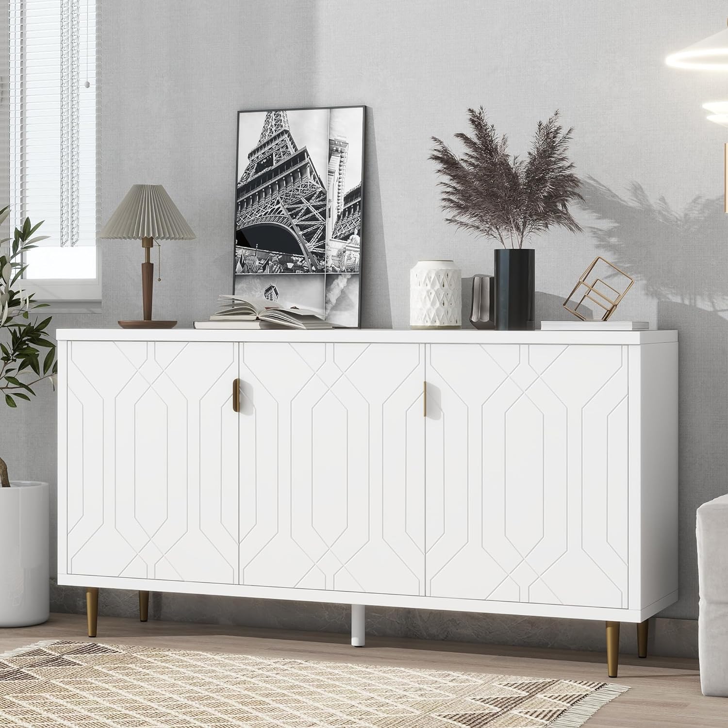 Moderno armario de almacenamiento de 65 pulgadas con estantes ajustables, soporte de TV para TV de hasta 70 pulgadas, mesa de consola, mesa de sofá