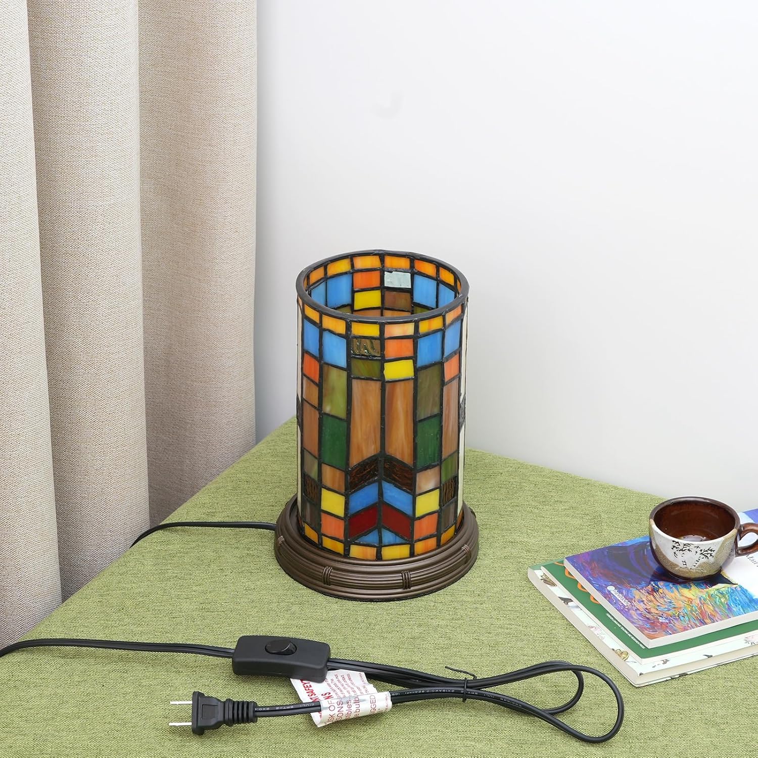Lámpara de mesa estilo Tiffany con vitrales bohemios, bloque para sala de estar, dormitorio, mesita de noche, florero, decoración pequeña, luz de